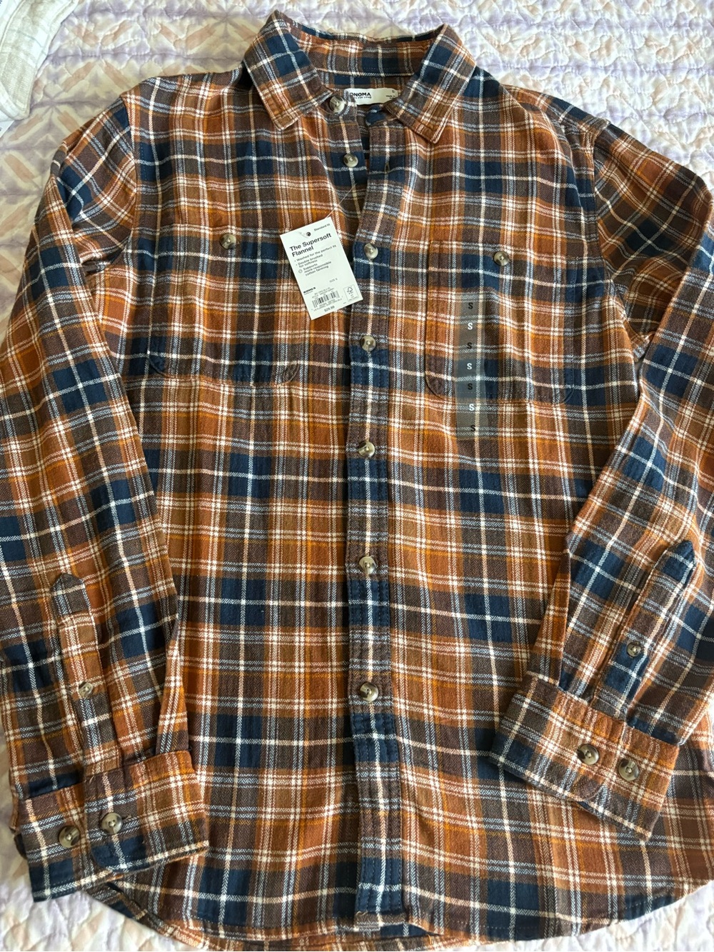 Sonoma Orange and Navy Plaid Button-Down Shirt